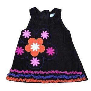 Girls Brown Corduroy Jumper Dress Floral Appliqué Ruffle Trim Emily Rose Size 5